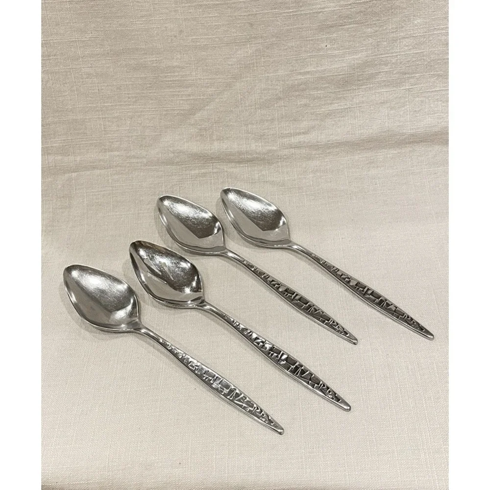 4 pcs Lyon Stainless Cortez Aztec Brutalist Mid Century Flatware Serving Spoons‎